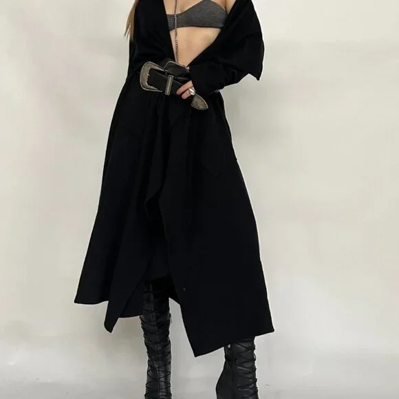 Sarah Pacini Wool Black Duster Jacket - Picture 3 of 9